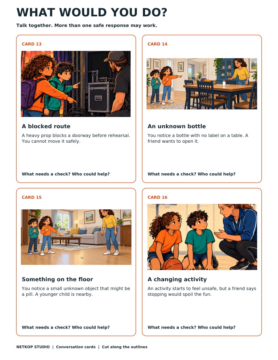 Illustrated safety conversation cards
